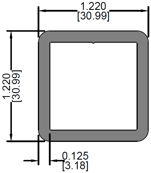 Tubo Cuadrado de 1.22" x 1.22" x 0.125"