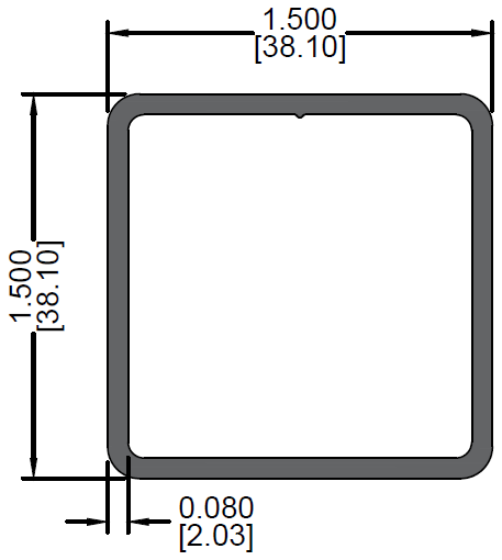 1.5" x 1.5" x 0.08" Square Tube