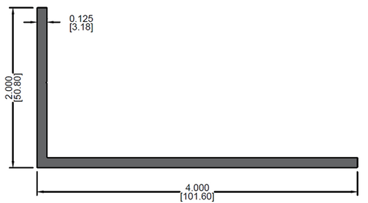 Angulo de 2" x 4" x 0.125"