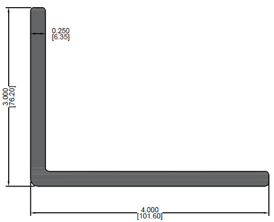 Angulo de 3" x 4" x 0.250"