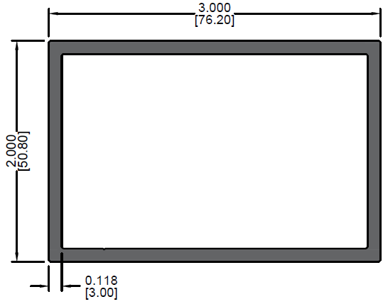 Tubo Rectangular de 2" x 3" x 0.118"