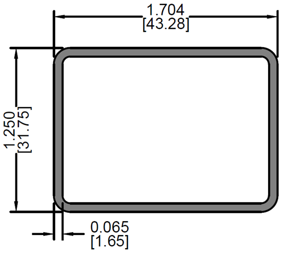 1.25" x 1.70" x 0.065" Rectangular Tube