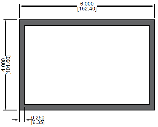 Tubo Rectangular de 4" x 6" x 0.250"