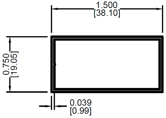 1 1/2" X 3/4" Rectangular Tube