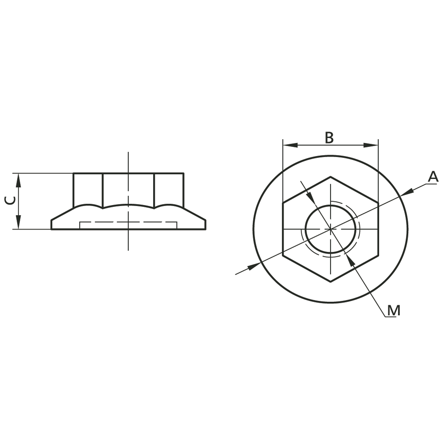 Tuerca hexagonal dentada