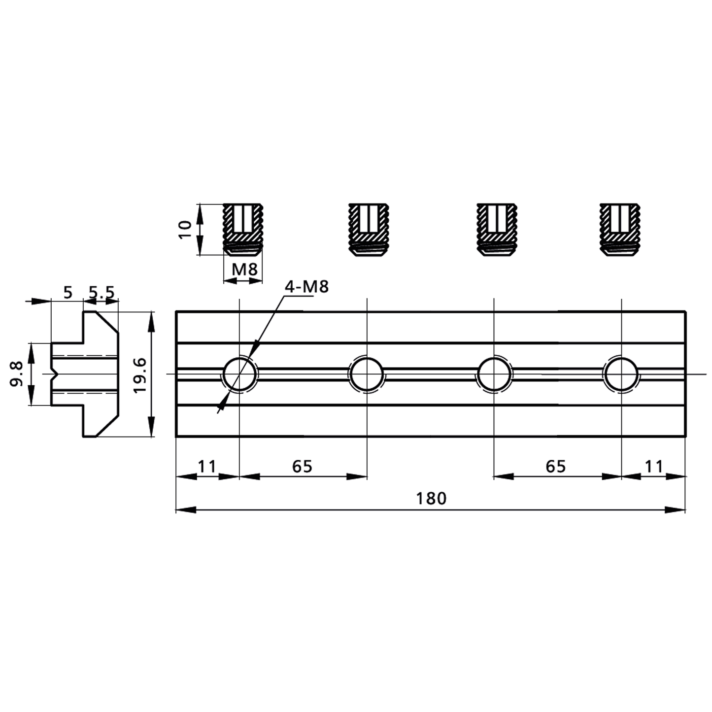 Union recta de soporte de conector T